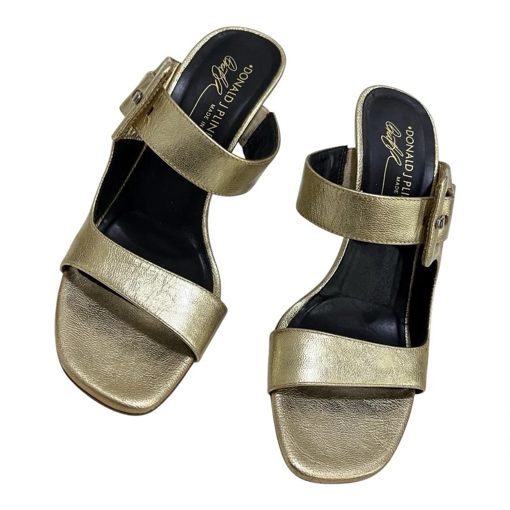 Donald‎ J Pliner Gold Buckle Heels IINELIA Metallic Leather Sandal Womens 7